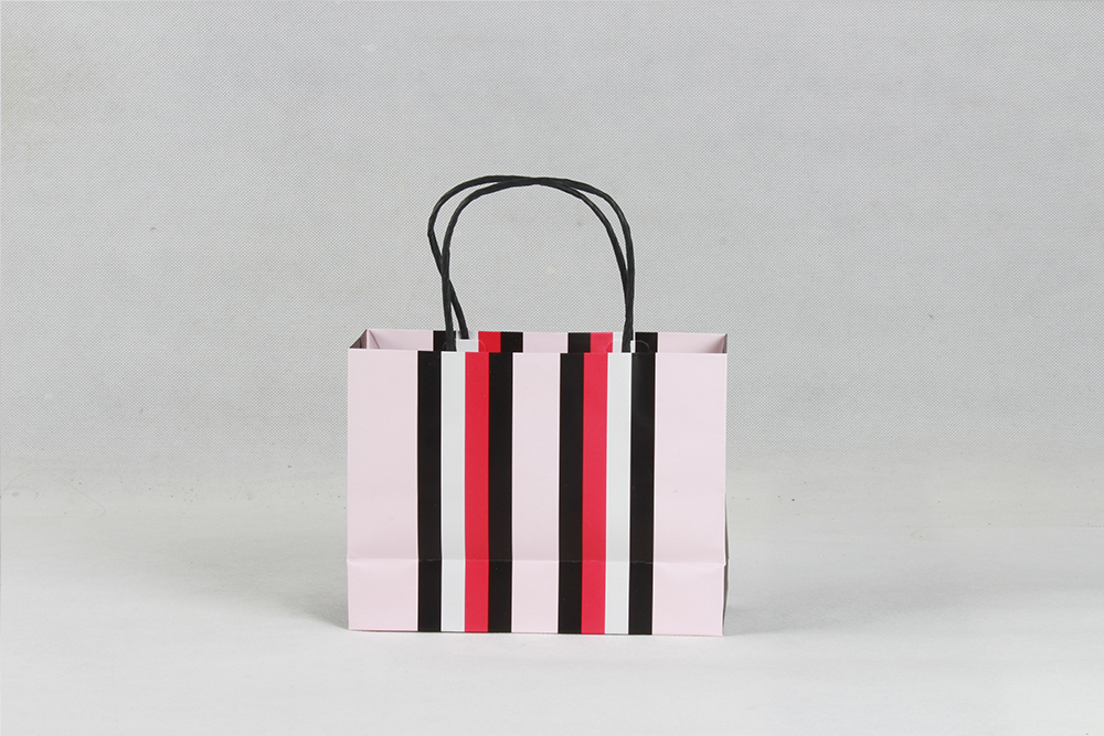 時尚彩條化妝品白卡紙袋定制 時尚彩條化妝品白卡紙袋定制